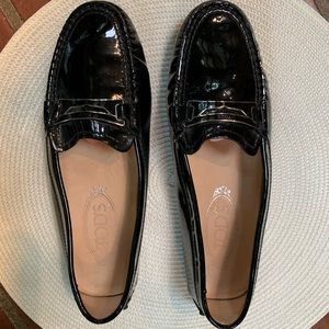 Gently worn Tod’s women’s black patent loafers 6.5